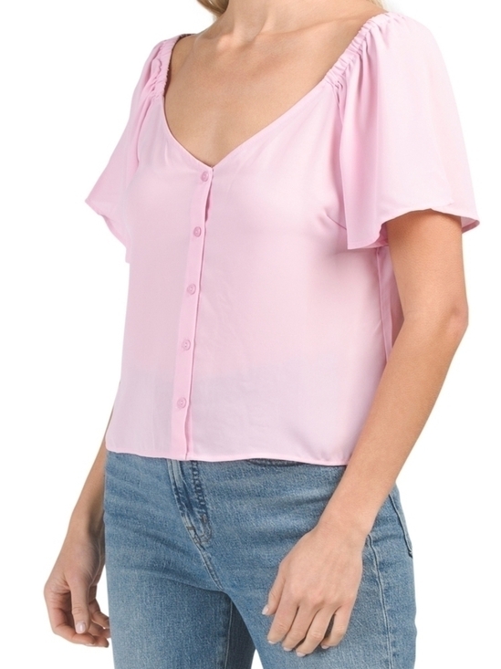 All in Favor Tops - 𝅺All in Favor  Button Up Flutter Sleeve  Top